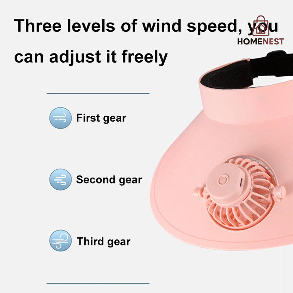 SOLAR AND RECHARGEABLE ROTATING HAT FAN