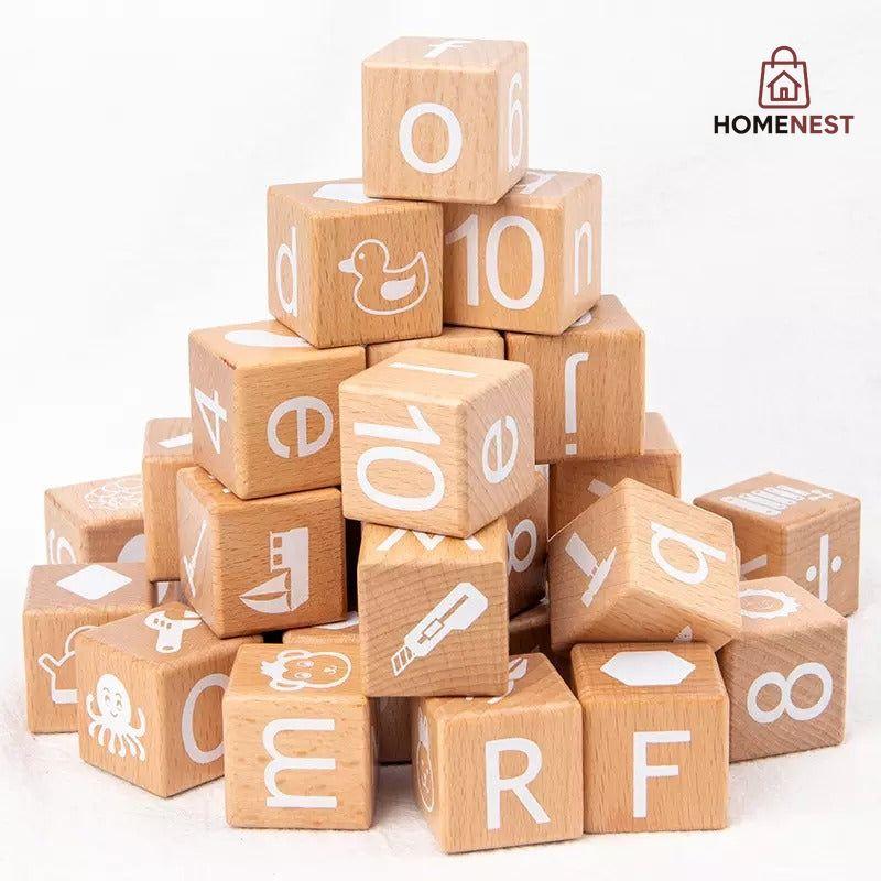Wooden Montessori Alphabet Activity Blocks – 26 Cubes