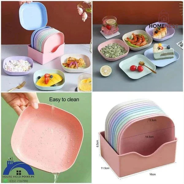 Multi Purpose Square Plastic Dinner Plate Set  (Set of 10 Pcs)