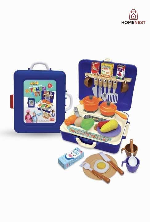 2 in 1 Kitchen Set For Kids Portable Pretend Play Little Chef Set Toys For Kids With Suitcase Role Play Cooking Kitchen Set Kids Toys for Girls Kitchen Set For Unisex