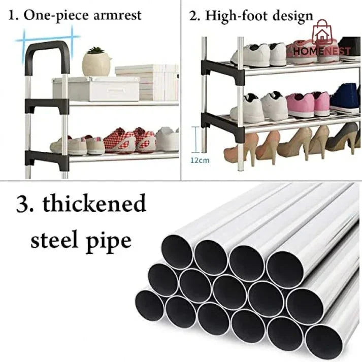 Classic Shoe Rack, Stainless Steel Multilayer Shoe Storage Shelf, Stackable Shoe Rack With Side Support, Easy, Shoe Organizer Holder