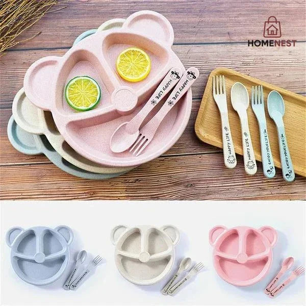 5 Pcs Multi Panda Shape plates  (3 Spoon & 2 Forks )