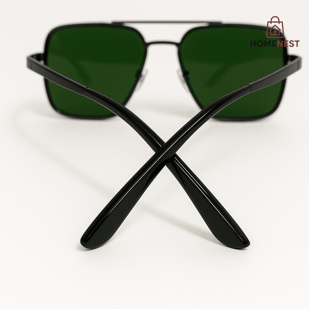 Square Frame Sunglasses with Green Lenses