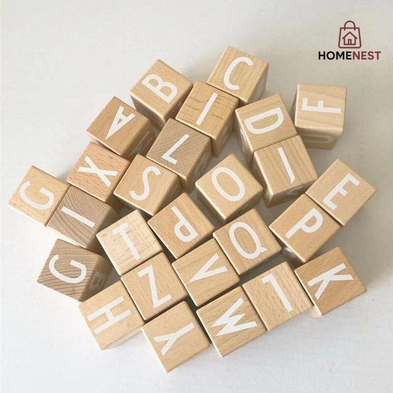 Wooden Montessori Alphabet Activity Blocks – 26 Cubes