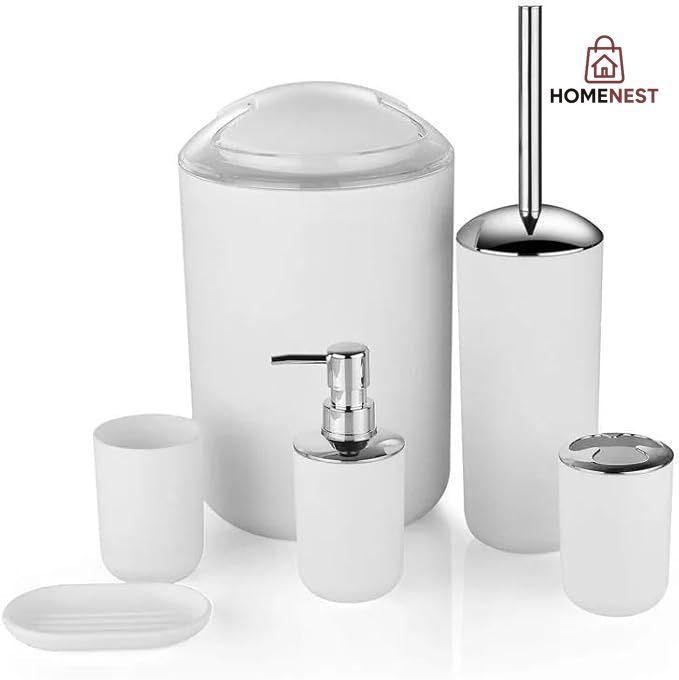 Soap Dispenser Set Plastic Bathroom Accessories Sets Toilet Brush Soap Dish Toothpaste Dispenser Swing Lid Trash Washable for Bath Accessories