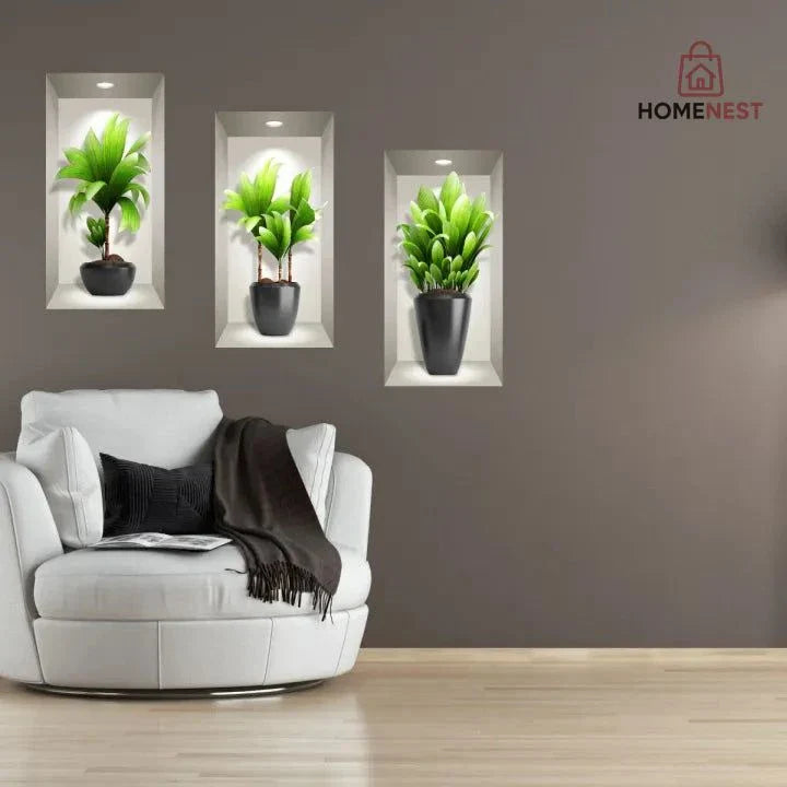 Pack of 3 3D Exotic Long Plants Wall Sticker