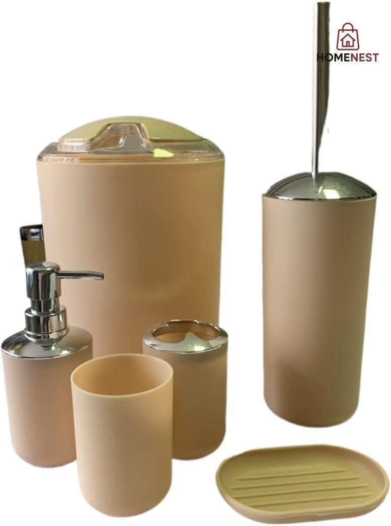 Soap Dispenser Set Plastic Bathroom Accessories Sets Toilet Brush Soap Dish Toothpaste Dispenser Swing Lid Trash Washable for Bath Accessories