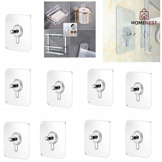 Wall Hooks for Hanging, Durable Practical Transparent Strong Adhesive Screw Wall Nail (Pack of 10)