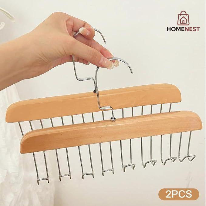 PACK OF 2 Multifunctional Solid Wood Clothes Hanger