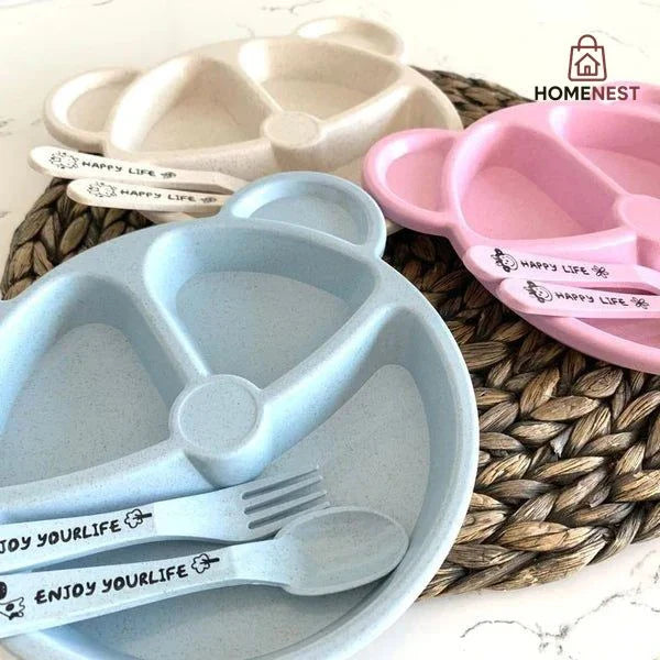 5 Pcs Multi Panda Shape plates  (3 Spoon & 2 Forks )