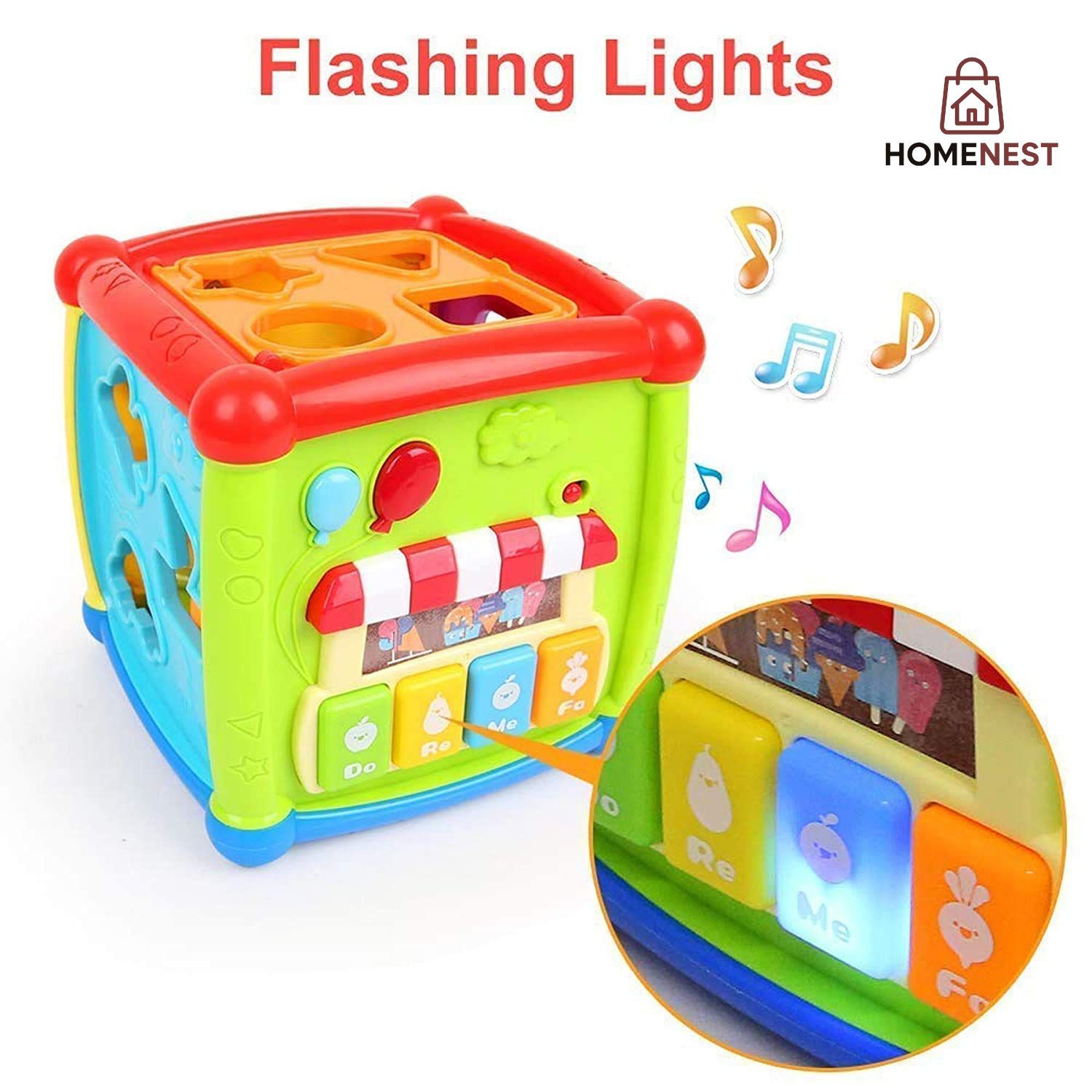 6 in 1 Musical Educational and Multiple Learning Activity Sorting Fancy Cube With Piano