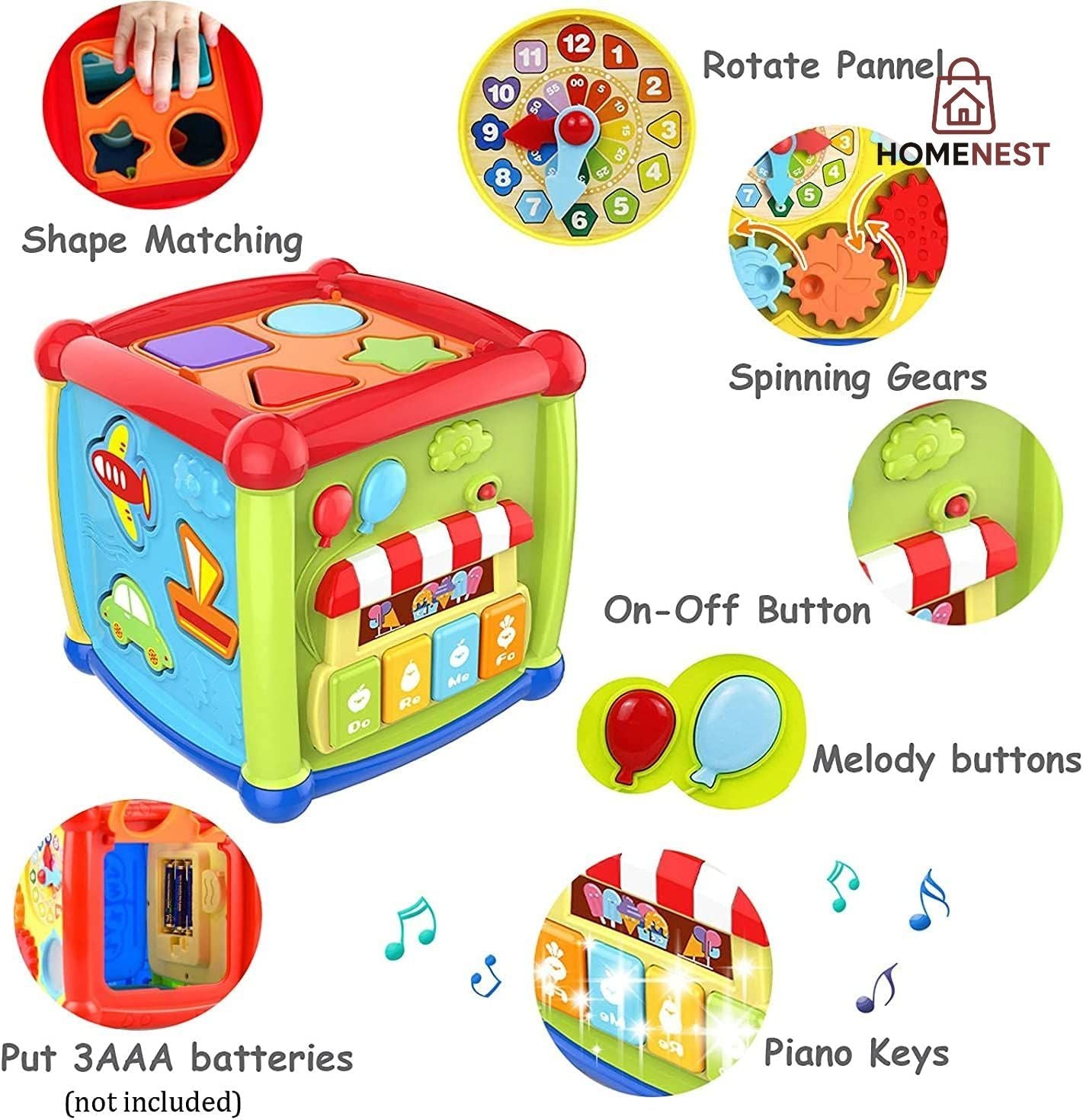 6 in 1 Musical Educational and Multiple Learning Activity Sorting Fancy Cube With Piano