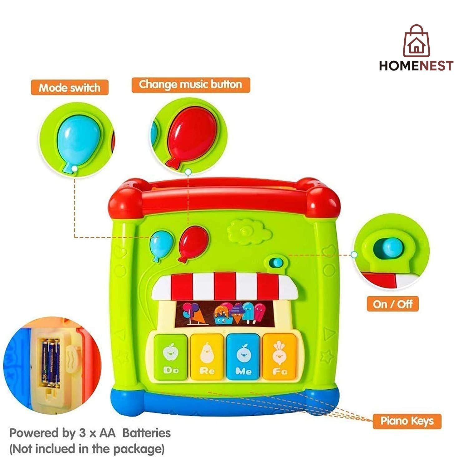 6 in 1 Musical Educational and Multiple Learning Activity Sorting Fancy Cube With Piano