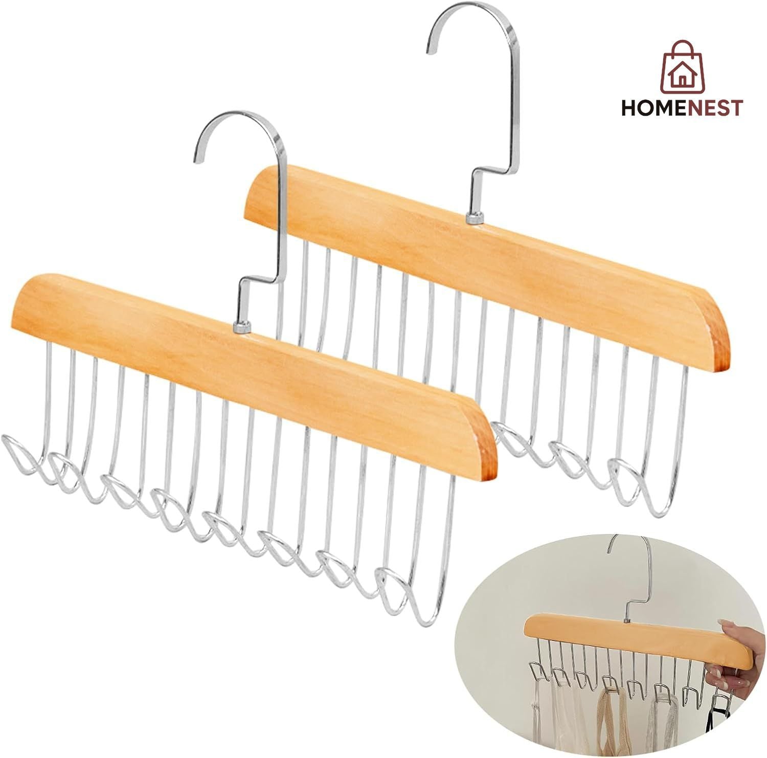 PACK OF 2 Multifunctional Solid Wood Clothes Hanger