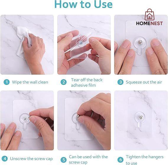Wall Hooks for Hanging, Durable Practical Transparent Strong Adhesive Screw Wall Nail (Pack of 10)