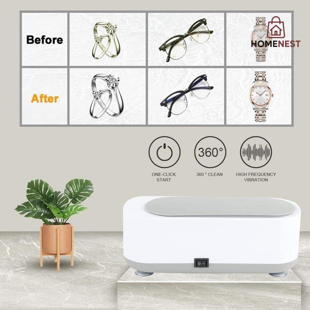Ultrasonic Jewelry Cleaner,Portable Professional Household Ultrasonic Cleaning Machine Ultrasonic Cleaner Machine for Jewelry Ring Necklaces Eyeglass Watches Razors Makeup Brush Dentures