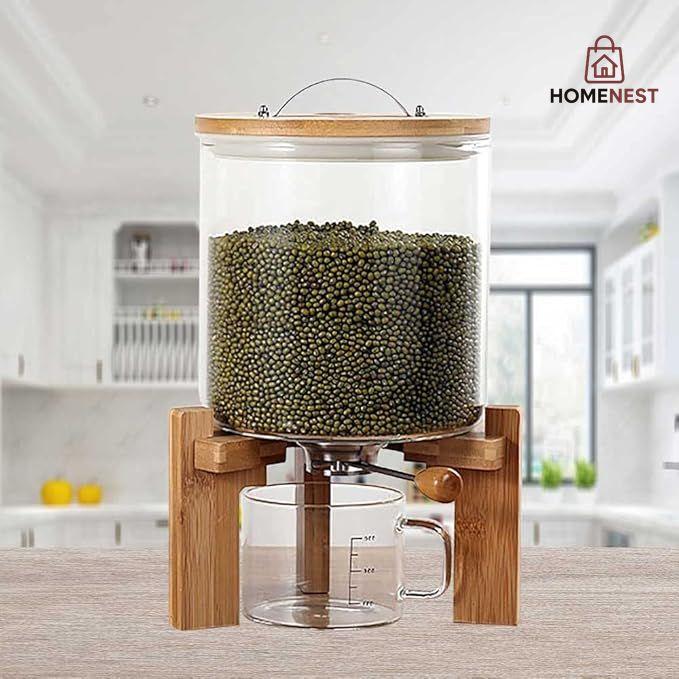 Flour and Cereal Container, Rice Dispenser, Creative Glass Food Storge Container for Kitchen Organization