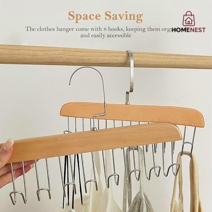 PACK OF 2 Multifunctional Solid Wood Clothes Hanger