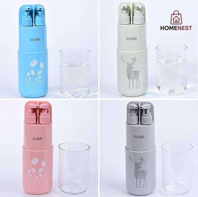 SHOISE Toothbrush Cup for Travel Luxury Package with Lotion and Hand Soap Container Sanitizer Case for Travel Bathroom Gargle Cup 5 in 1