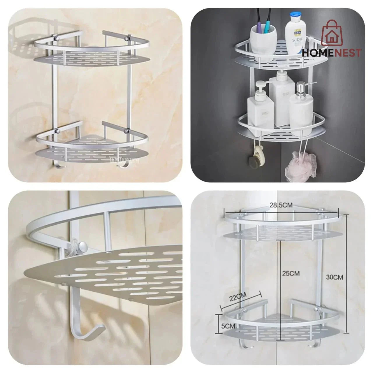 2L Wall-Mounted Aluminum Corner Shelf