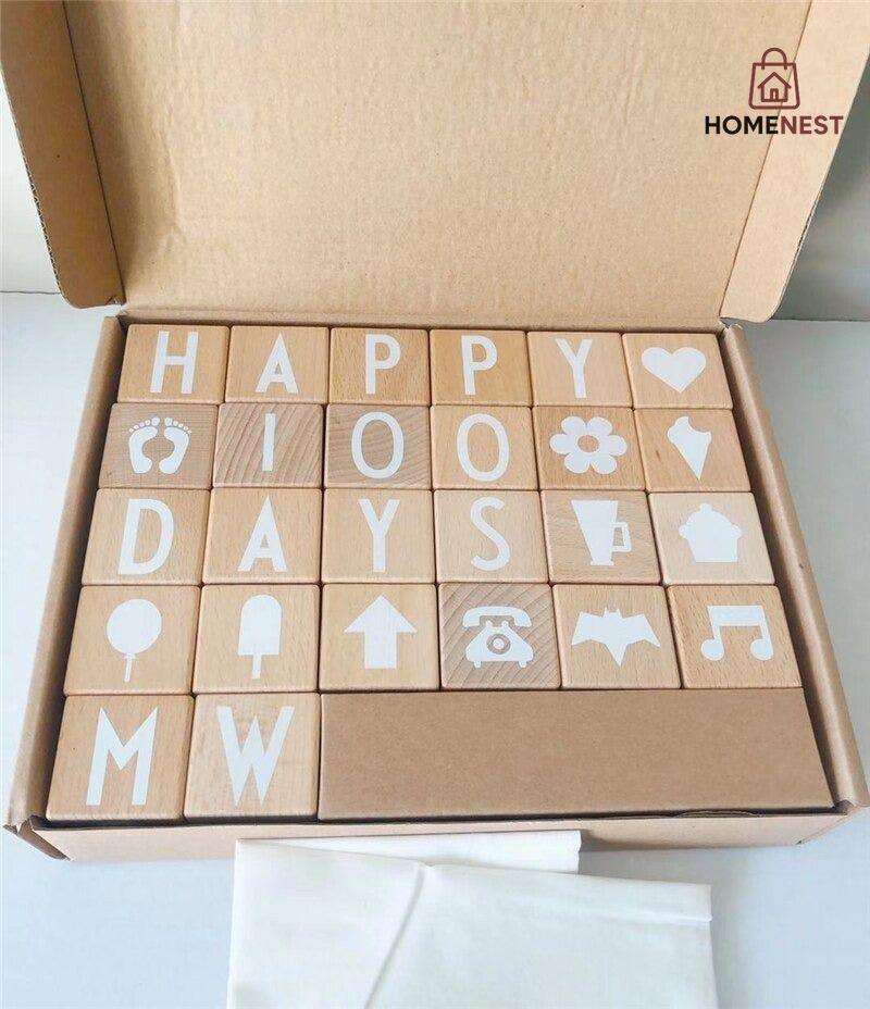 Wooden Montessori Alphabet Activity Blocks – 26 Cubes