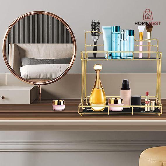 2-Tier Rectangular Golden Vanity Stand
