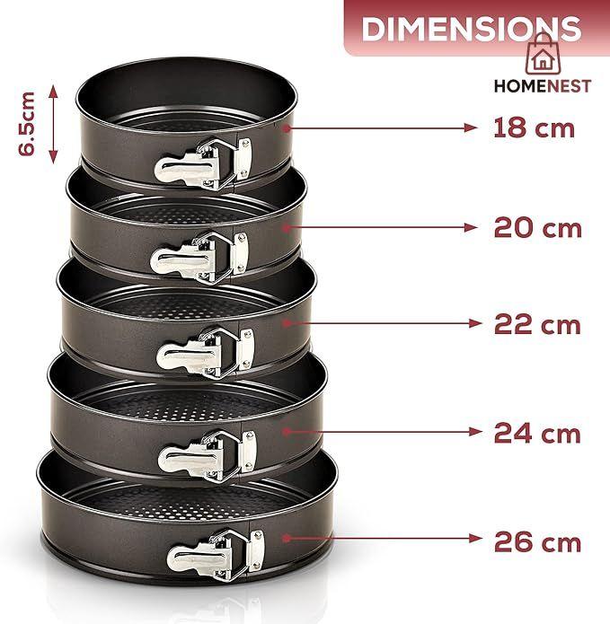 Set of 5 Round Cake Molds with Removable Pants and Metal