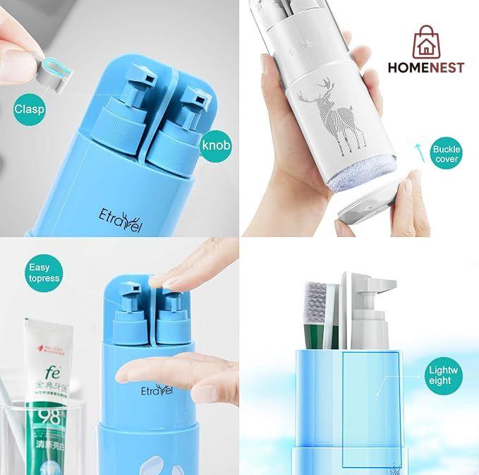 SHOISE Toothbrush Cup for Travel Luxury Package with Lotion and Hand Soap Container Sanitizer Case for Travel Bathroom Gargle Cup 5 in 1