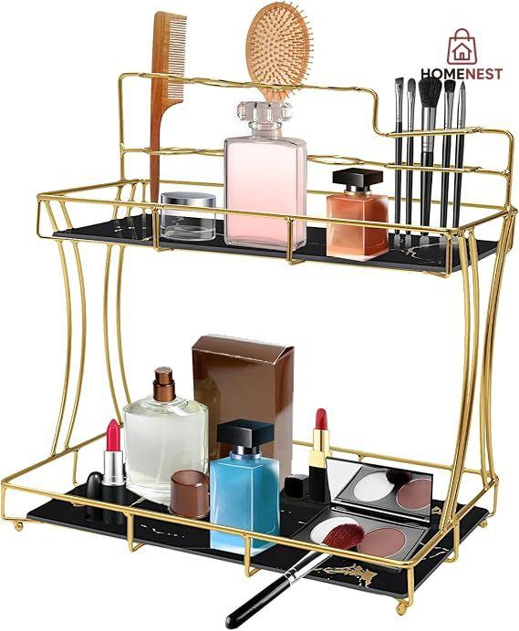 2-Tier Rectangular Golden Vanity Stand