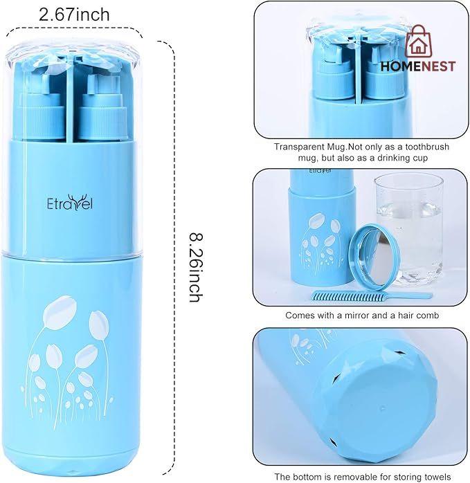 SHOISE Toothbrush Cup for Travel Luxury Package with Lotion and Hand Soap Container Sanitizer Case for Travel Bathroom Gargle Cup 5 in 1