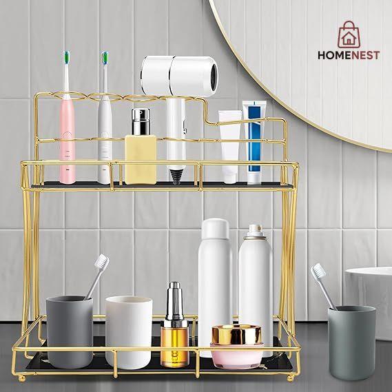 2-Tier Rectangular Golden Vanity Stand