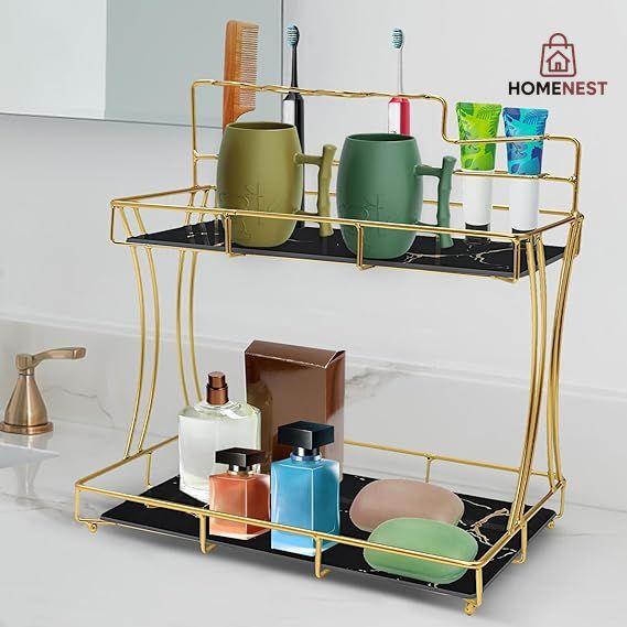 2-Tier Rectangular Golden Vanity Stand