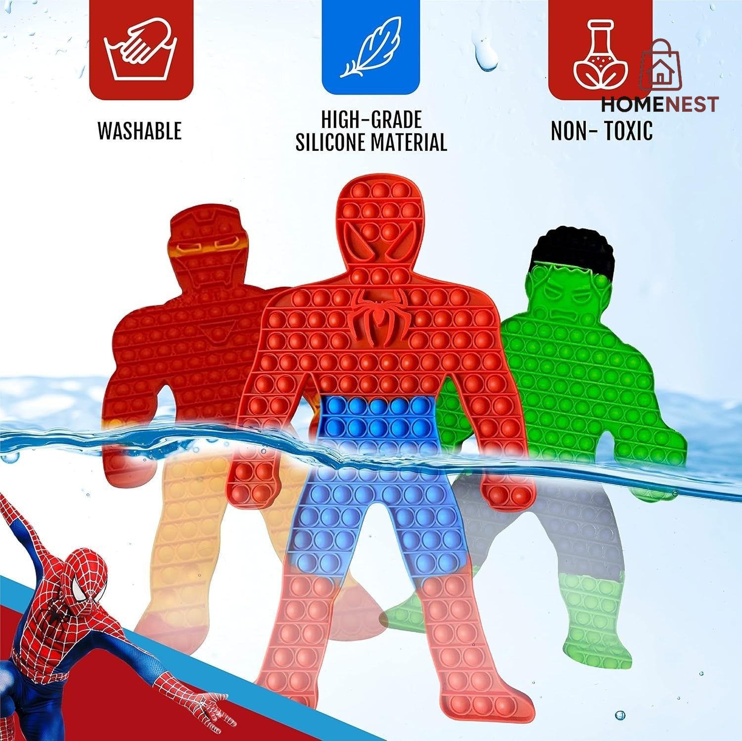 Extra Large Pop it, Giant Popits, Sensory Push Toy, Jumbo 146 Bubbles, 19.5 Inch Red Superhero Man, Huge Spider Poppers, Anxiety Stress Relief