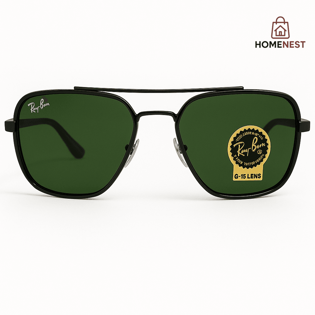 Square Frame Sunglasses with Green Lenses