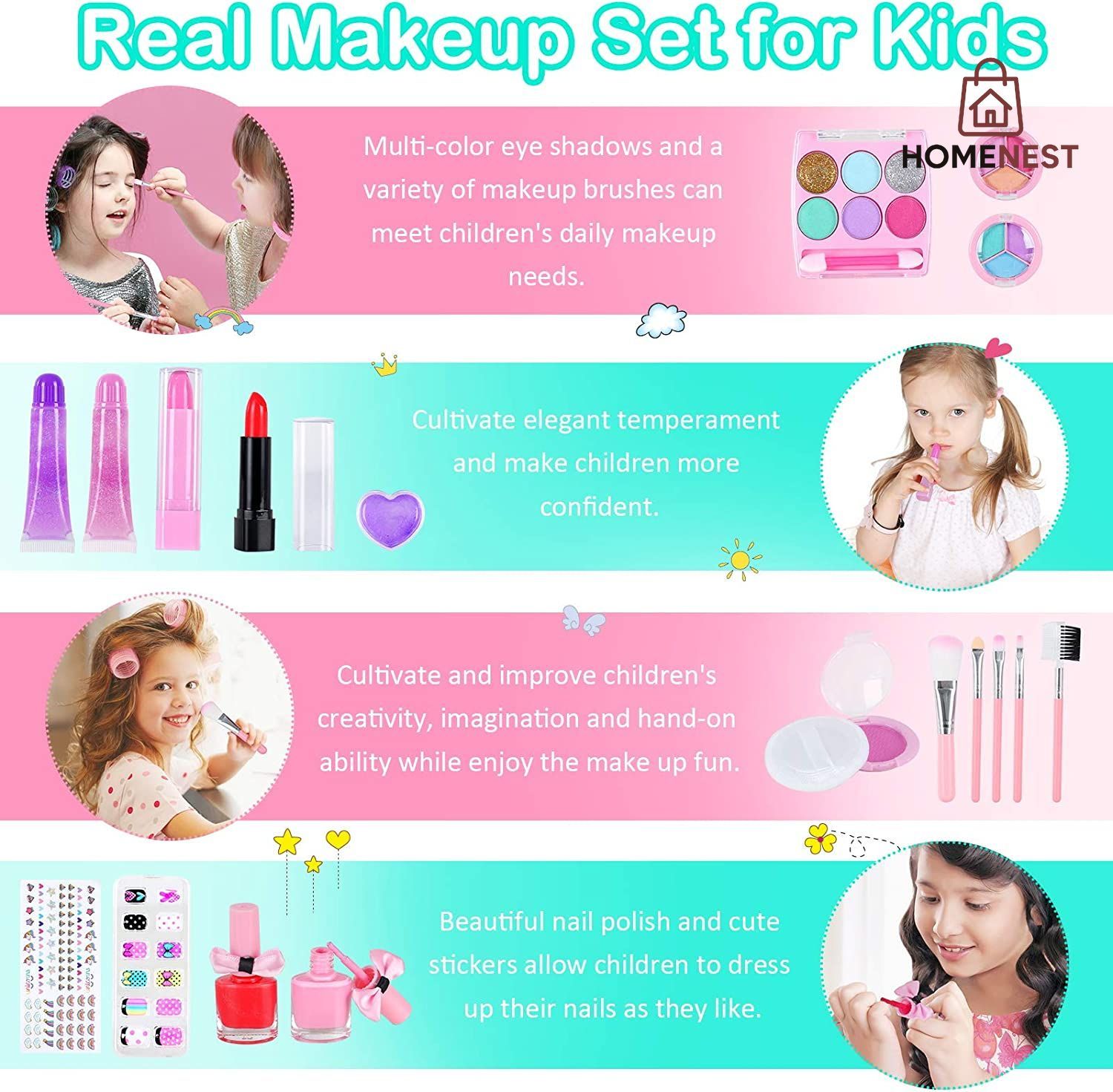 Washable Children Play Makeup Toys Nail Varnish Kit Non Toxic with Suitcase