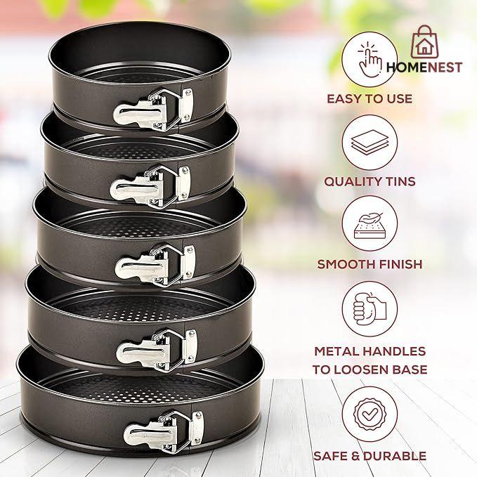 Set of 5 Round Cake Molds with Removable Pants and Metal