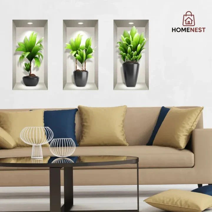 Pack of 3 3D Exotic Long Plants Wall Sticker