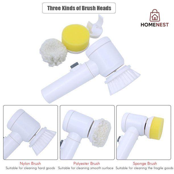 5 in 1 Magic Brush Electric Magic Brush Multifunctional Magic Brush with 5 Brush Heads Charging Cord for Home, Kitchen Tiles, Carpet Sink Wash Basin Bath Shower