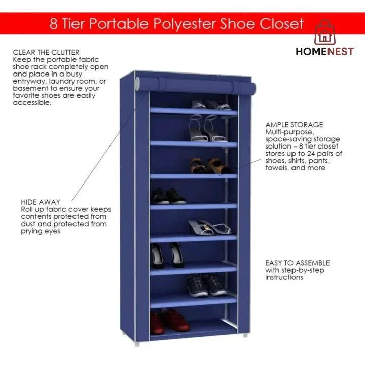 8-layers Multipurpose Shoe Rack with Fabric Cover