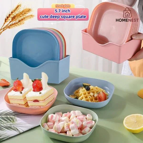 Multi Purpose Square Plastic Dinner Plate Set  (Set of 10 Pcs)