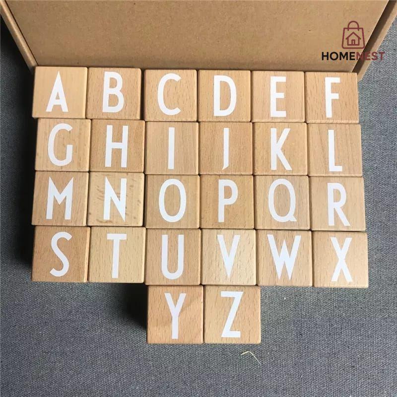 Wooden Montessori Alphabet Activity Blocks – 26 Cubes