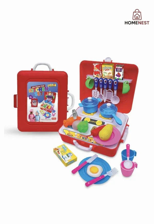 2 in 1 Kitchen Set For Kids Portable Pretend Play Little Chef Set Toys For Kids With Suitcase Role Play Cooking Kitchen Set Kids Toys for Girls Kitchen Set For Unisex