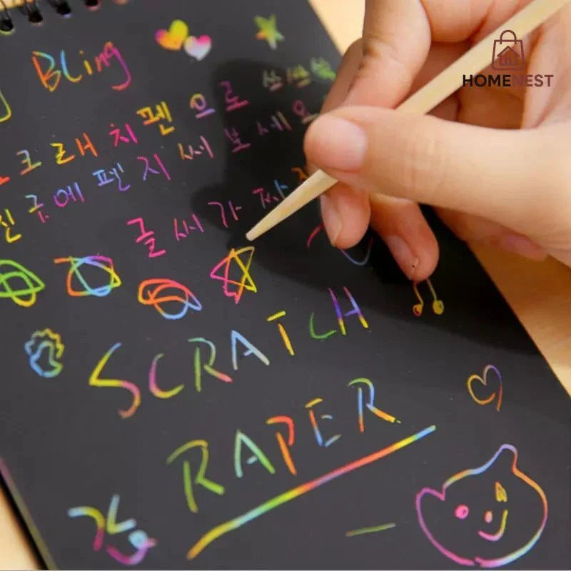A6 Medium Scratch Note Pad Book With Wooden Stick