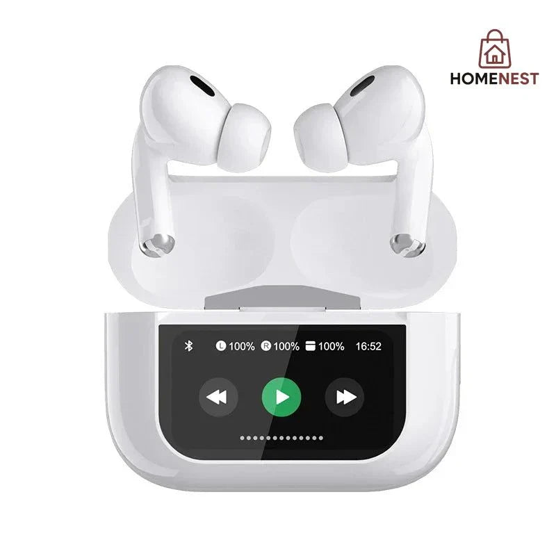 White A9 Pro Airpods  ANC/ENC Touch Screen Display Wireless Earbuds