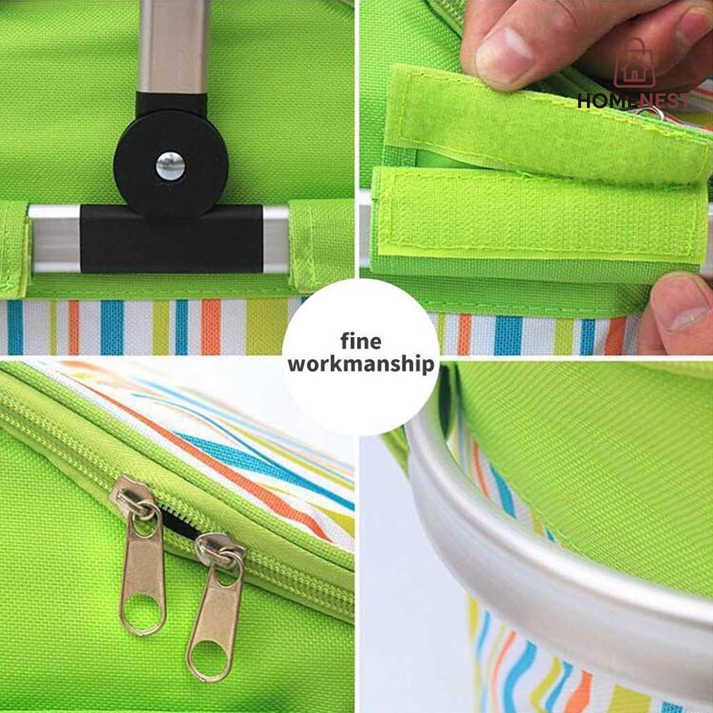 Foldable Camping Insulated Picnic Bag Strips Design (Green)