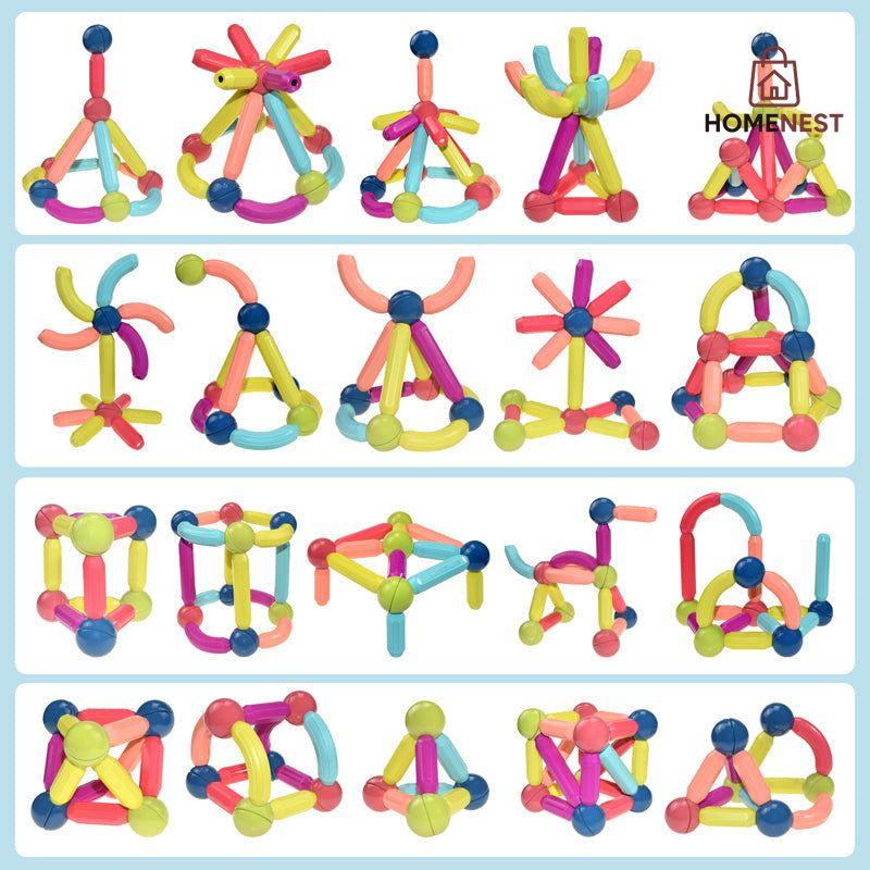 54 PCS Magnetic Building Blocks Set Early Learning Magnetic Sticks Balls Assembling Game