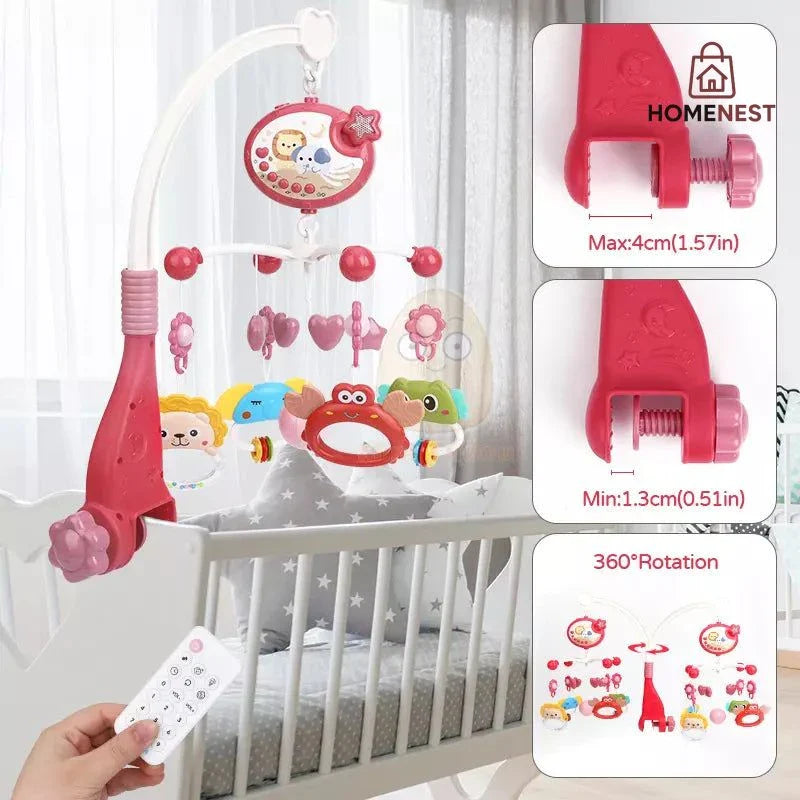 Baby Music Crib/Cot Mobile with Projector And Remote Red