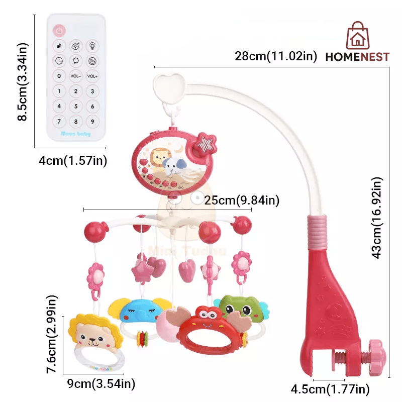 Baby Music Crib/Cot Mobile with Projector And Remote Red