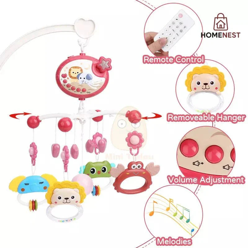 Baby Music Crib/Cot Mobile with Projector And Remote Red