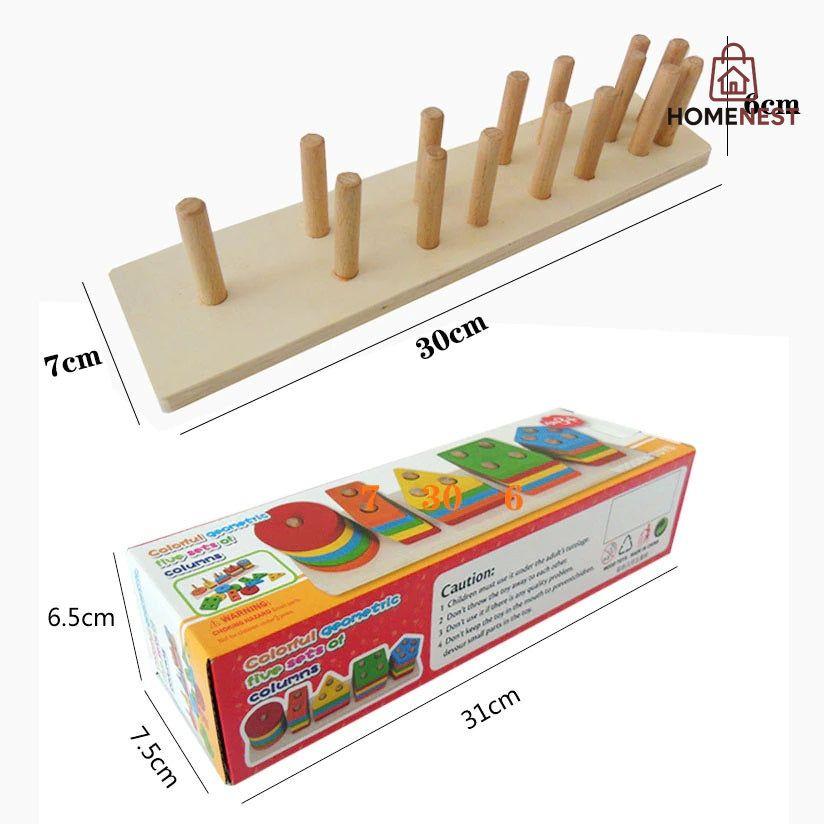 Geometrical Shape Sorting Block Puzzles Five Set Of Columns Wooden